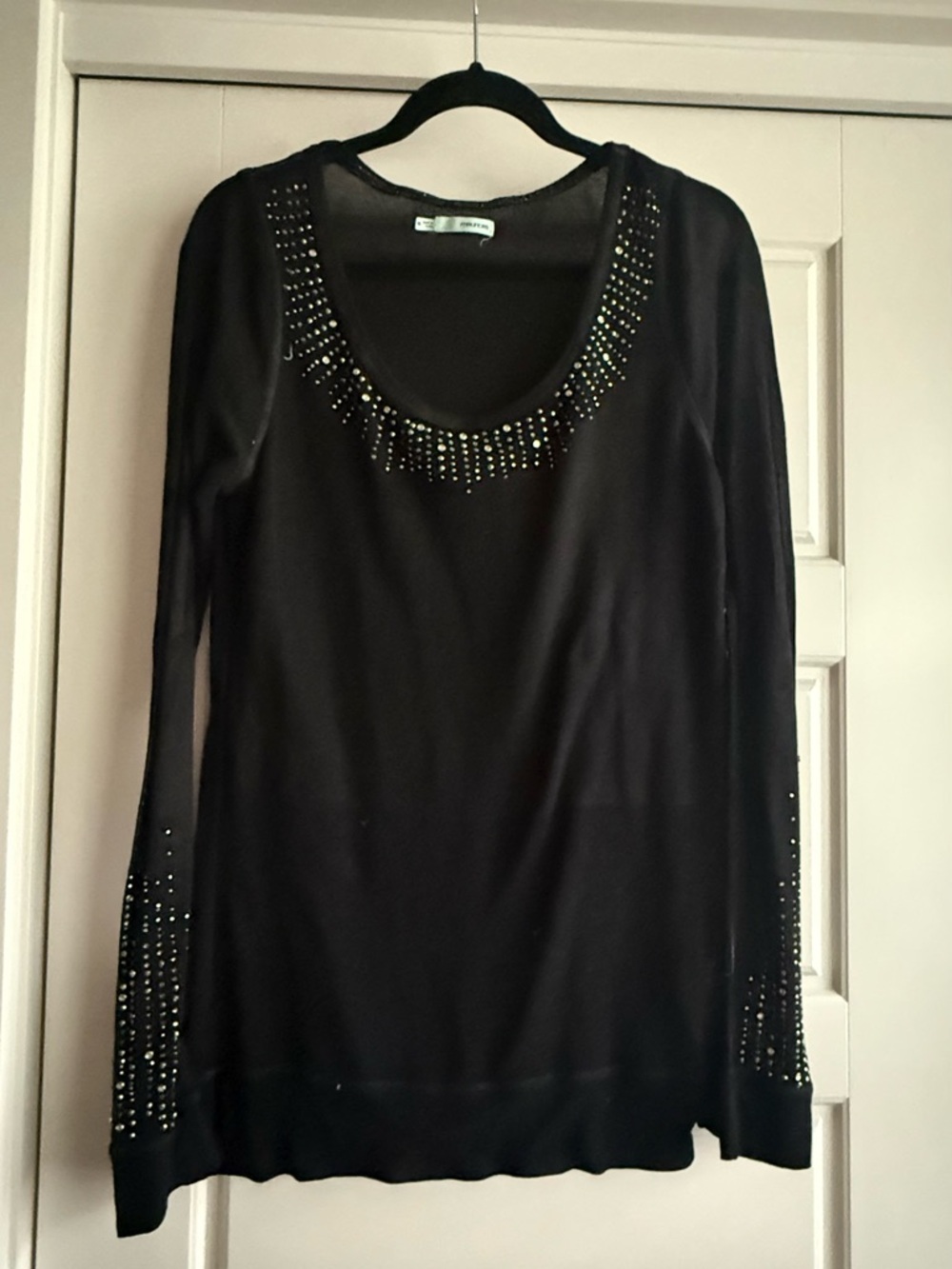 Maurices Black Long-Sleeve Scoop Neck Top with Stud Accents